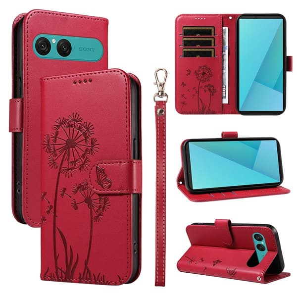Sony Xperia 10 VII Plånboksfodral Strap Dandelion Konstläder - Röd Röd