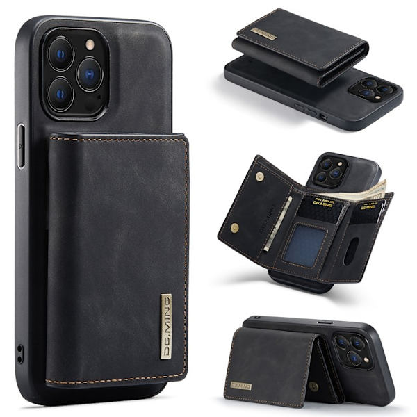 DG.MING iPhone 16 Pro Konstläder Plånboksfodral Kickstand Svart