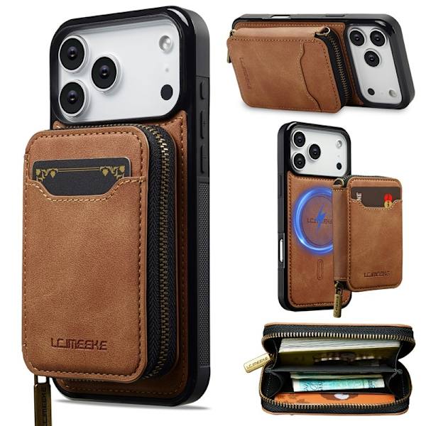LC.IMEEKE L6 iPhone 17 Pro Plånboksfodral Konstläder - Brun