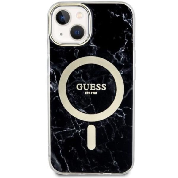 Guess iPhone 14 mobiltaske MagSafe Marble - Sort