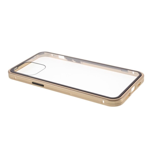 Magnetisk Metal skal med Härdat Glas till iPhone 12 Mini - Guld Gul