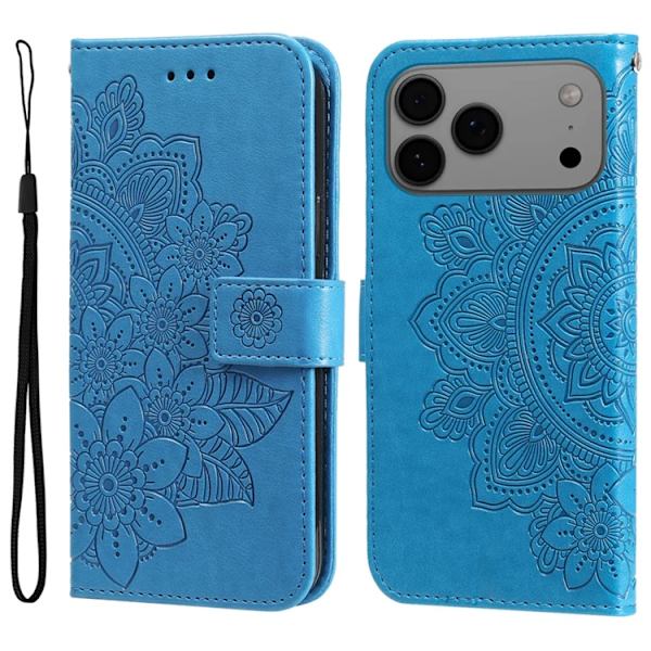 iPhone 17 Pro Max Konstläder Plånboksfodral Floral Pattern - Blå Blå