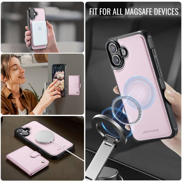 JEEHOOD J09 Mobilskal till iPhone 16 Plus med RFID Skydd - Rosa