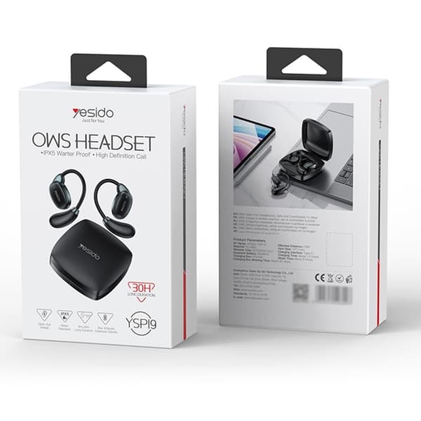 YESIDO OWS Vattentäta Bluetooth Open-Ear Hörlurar YSP19 - Svart