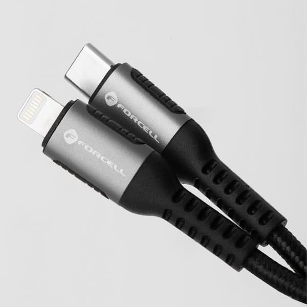 Forcell USB-C til Lightning Kabel 27W 2m PD 3A Cafule - Sort Black