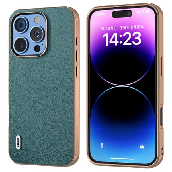 ABEEL Mobilskal till iPhone 16 Pro Max Electroplaterad Äkta Läder - Grön