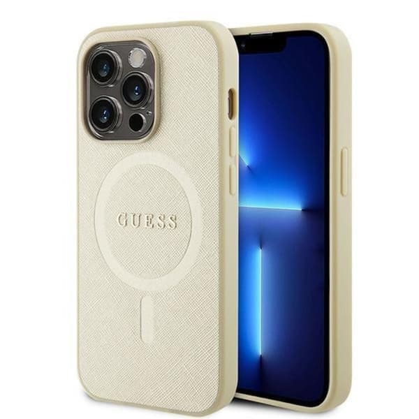 Guess Mobilskal till iPhone 15 Pro Magsafe Saffiano - Guld Guld