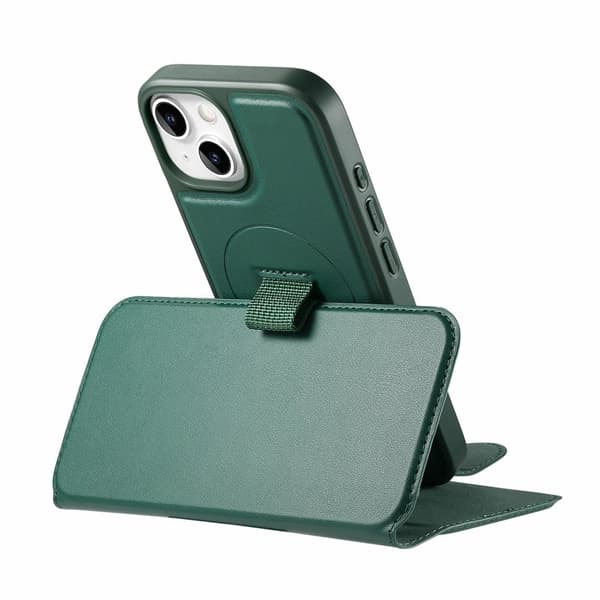 CASENEO iPhone 15 Plånboksfodral Magnetiskt RFID-skydd Konstläder - Grön