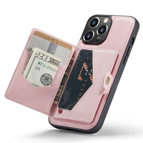 JEEHOOD Mobilskal till iPhone 14 Pro Max Retro Konstläder Shockproof Roséguld
