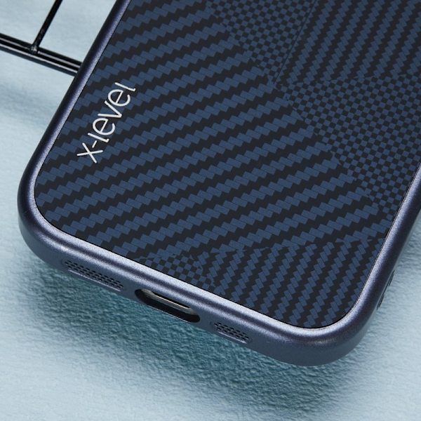X-LEVEL Mobilskal till iPhone 16 Pro Max Hård PC Kolfiber Textur Blå