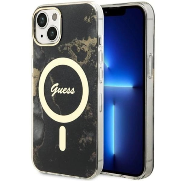 Guess iPhone 14 Mobilskal MagSafe Guld Marble - Svart Svart