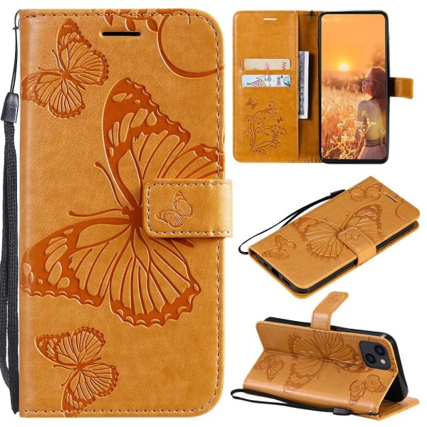Butterflies Wallet Case iPhone 13 Mini - Gul Yellow