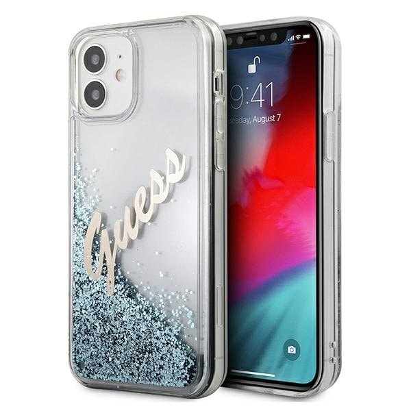 Guess Skal iPhone 12 Mini Glitter Vintage Script - Blå Blå