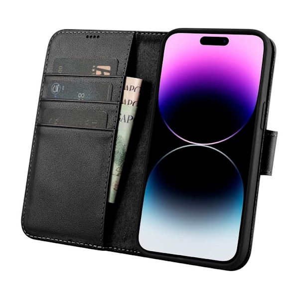 iCarer iPhone 14 Pro Plånboksfodral 2in1 Äkta Läder - Svart Svart