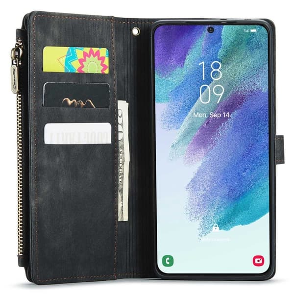 CASEME Konstläder Plånboksfodral för Samsung Galaxy S21 FE 5G - Svart