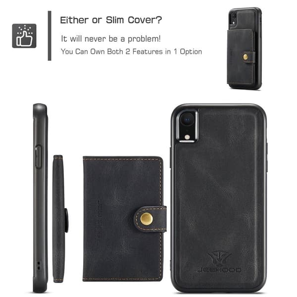 JEEHOOD Detachable Konstläder Plånboksfodral iPhone XR 6.1 tum Svart
