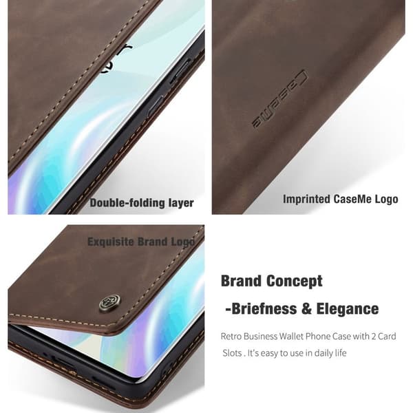 CASEME 013 Auto-absorberande Konstläder Plånboksfodral OnePlus 8 - Brun