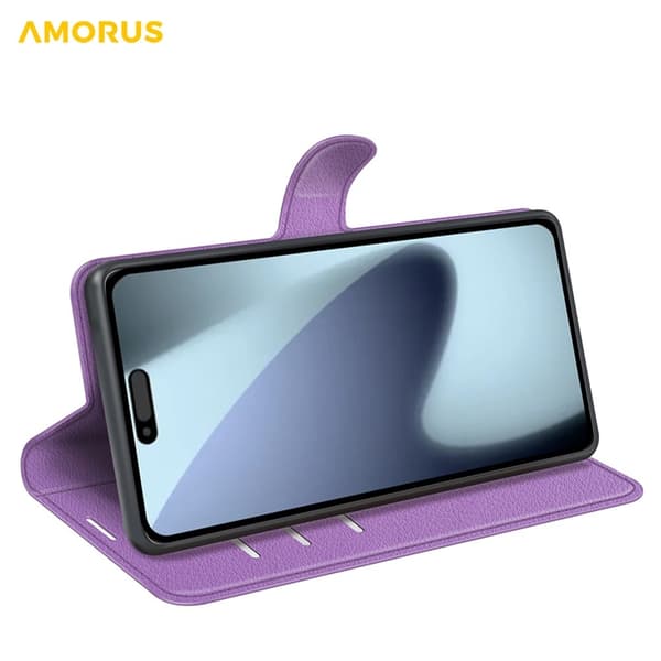 AMORUS iPhone 17 Konstläder Plånboksfodral Flipstativ Litchi - Lila Lila