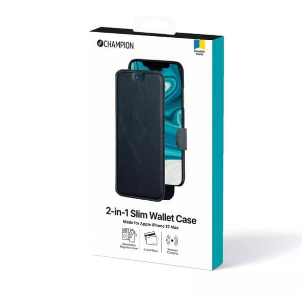 Champion 2-i-1 Slim Wallet Case iPhone 12 & 12 Pro - Sort Black