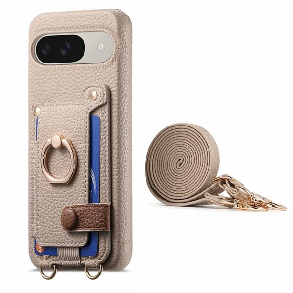 Mobilskal till Google Pixel 9/9 Pro med Korthållare Ring Kickstand - Khaki