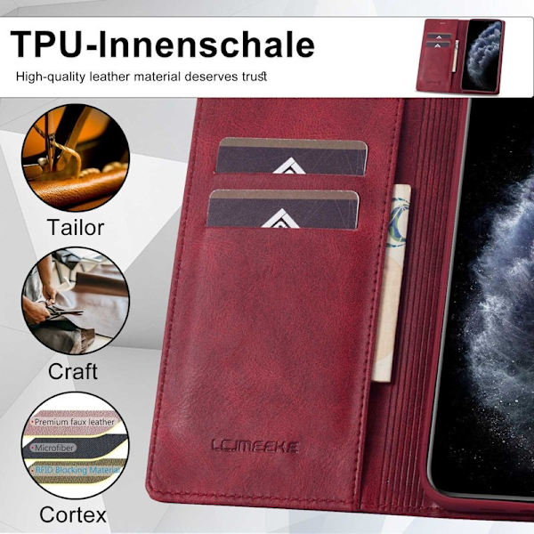 LC.IMEEKE iPhone 11 Pro Plånboksfodral Konstläder - Röd