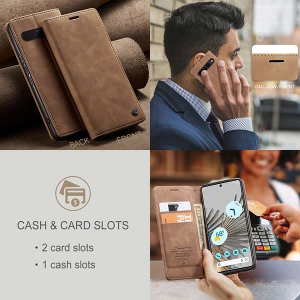 CASEME 013 Series Google Pixel 7 Pro Plånboksfodral Konstläder Brun