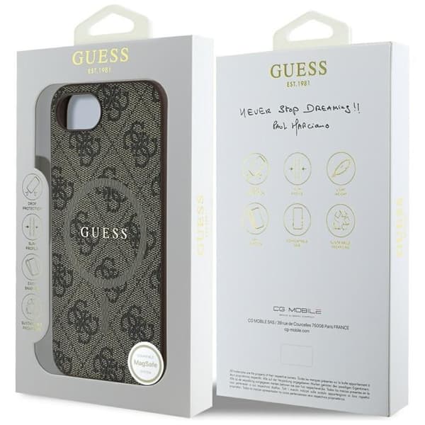 Guess telefonetui til iPhone 16e MagSafe 4G Ring Classic Logo Brun