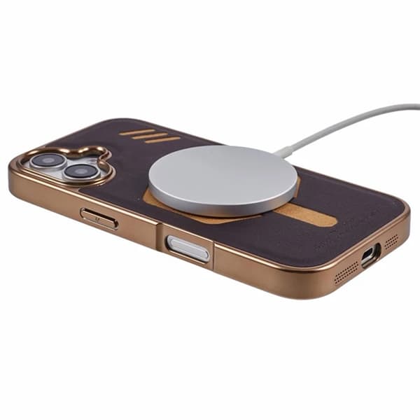 KIGC Mobilskal till iPhone 16 Magsafe Läder - Titanguld Guld