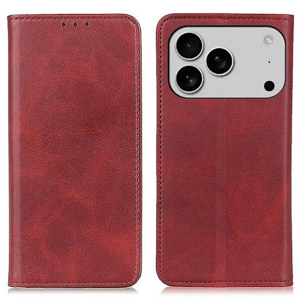 iPhone 17 Pro Plånboksfodral Äkta läder - Röd Röd