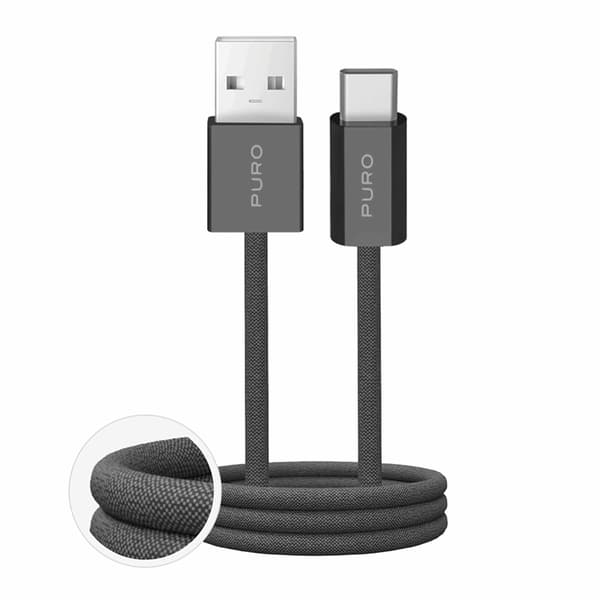 Puro USB-A - USB-C Kabel 1.5m Flätad Fabrik 2.0 10W - Mörkgrön Grön
