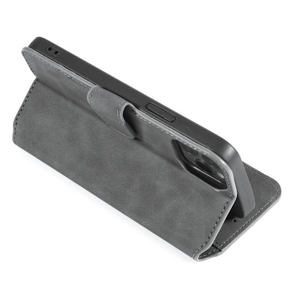 DG.MING Stand Plånboksfodral Retro i Konstläder för iPhone 13 Pro - Grå