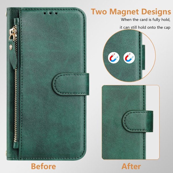 iPhone 16e Plånboksfodral Zipper Pocket Läder - Grön Grön