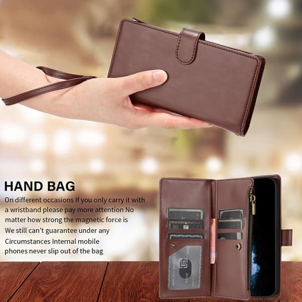OnePlus 15 5G Konstläder Plånboksfodral Zipper Shockproof Brun