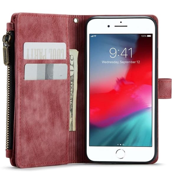 CASEME iPhone 6/7/8/SE (2020/2022) Konstläder Plånboksfodral Röd