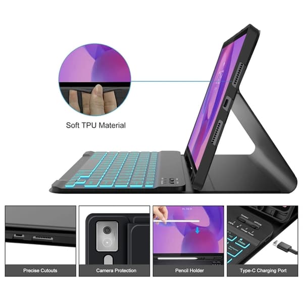 Tech-Protect Lenovo Idea Tab Pro-taske med engelsk tastatur Svart