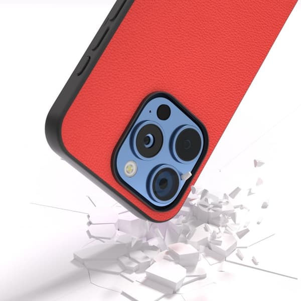 ABEEL Mobilskal till iPhone 16 Pro Max Äkta Läder PC+TPU Röd