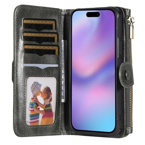 iPhone Air Konstläder Plånboksfodral Detachable Zipper - Grön Grön