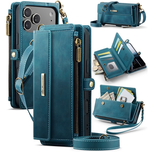 CASEME iPhone 17 Pro Plånboksfodral Zipper RFID C39 Grön