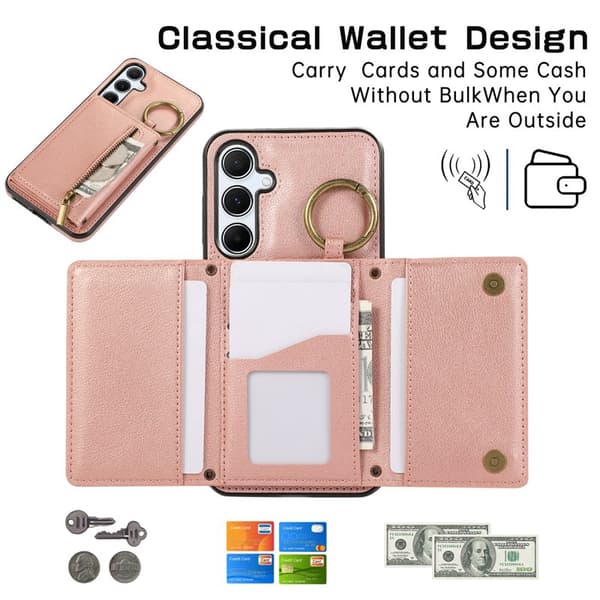 Plånboksfodral för Samsung Galaxy S26 Plus Konstläder Kickstand - Rosa