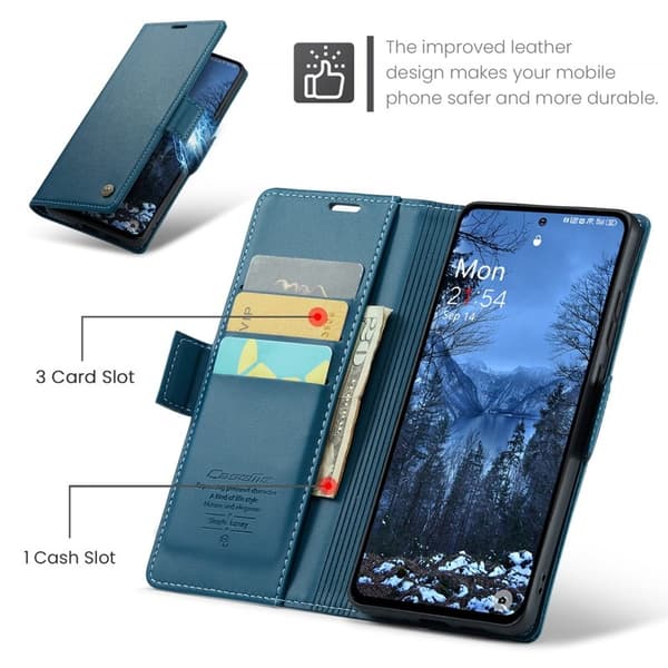 CASEME 023 Mobilskal till OnePlus 12 5G RFID-Skydd Konstläder Plånboksfodral Blå