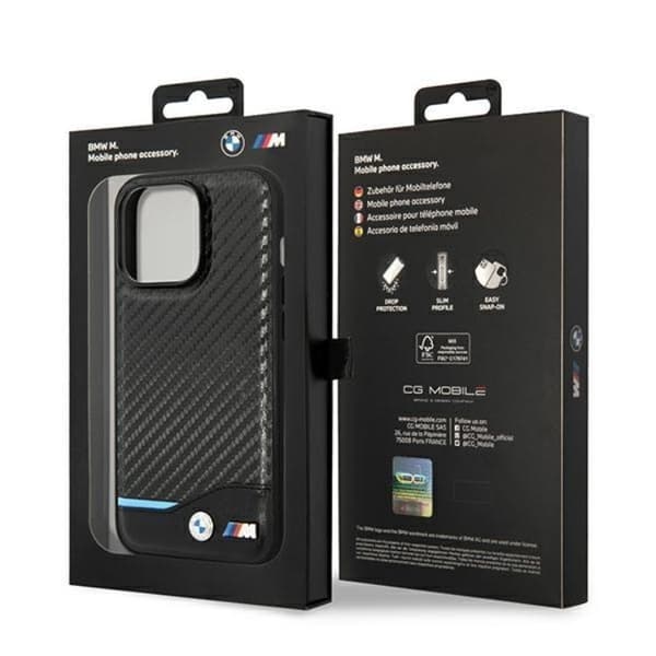 BMW Mobilskal till iPhone 14 Pro Läder Carbon - Svart Black