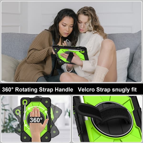 Galaxy Tab S10 FE/S9 FE/S9 Skal Kickstand med Rem - Gulgrön Grön