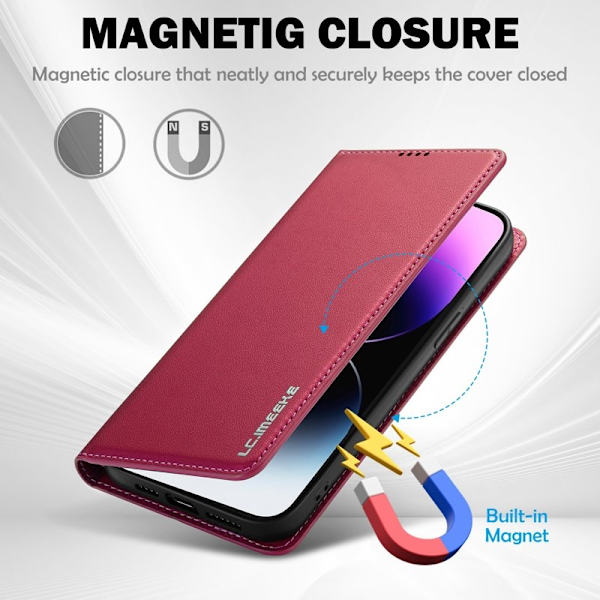 LC.IMEEKE L1 Series iPhone 16 Plus Plånboksfodral Konstläder - Röd
