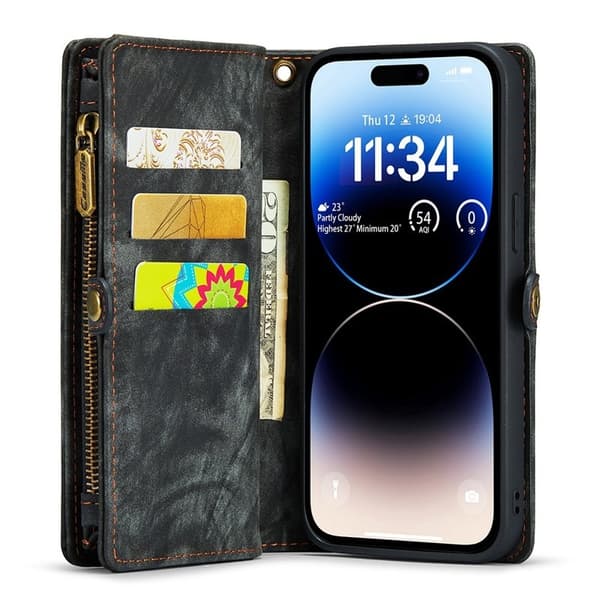 CASEME 008 Mobilskal 2-i-1 TPU KonstLäder för iPhone 13 Pro Max - Svart