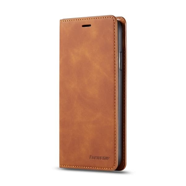 FORWENW iPhone 11 Plånboksfodral i Silky Touch Konstläder - Brun