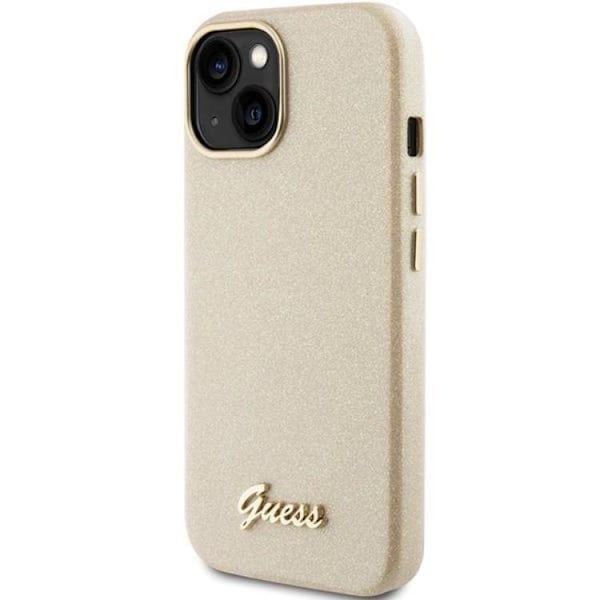 Guess iPhone 15 Mobilskal Glitter Glossy Script - Guld