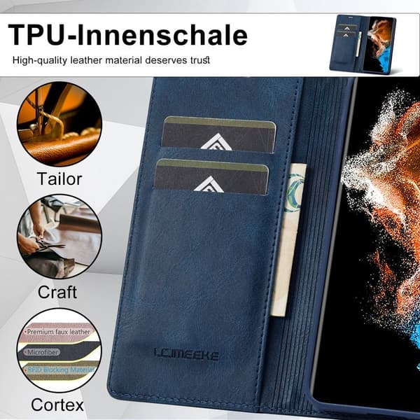 LC.IMEEKE Samsung Galaxy S23+ Plånboksfodral Konstläder - Blå