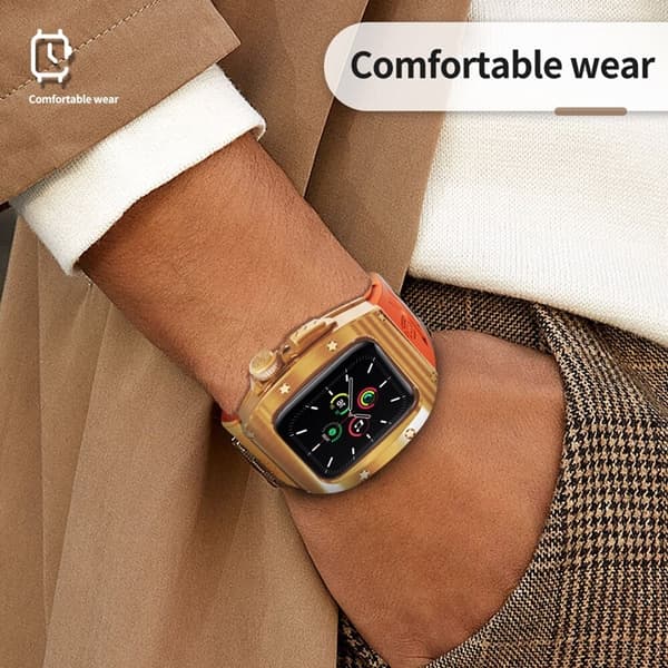 SHELLBOX Apple Watch 44mm SE Armband Silikon Metal - Orange/Rosa Orange