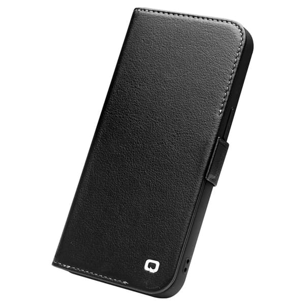 QIALINO iPhone 13 Pro Plånboksfodral Äkta Läder Flip Folio Svart