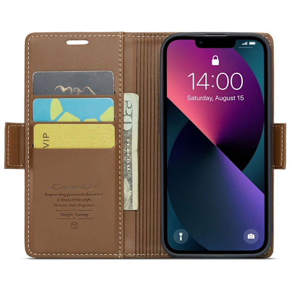 CASEME Plånboksfodral Konstläder för iPhone 15 RFID-Skydd - Brun